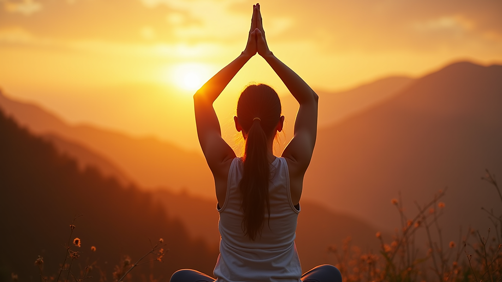 Close-up view of a person performing yoga outdoors during sunrise