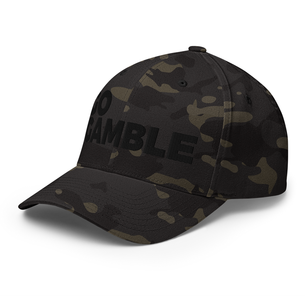 Thumbnail: multicam black Go Gamble Flexfit Structured Twill Hat front left view