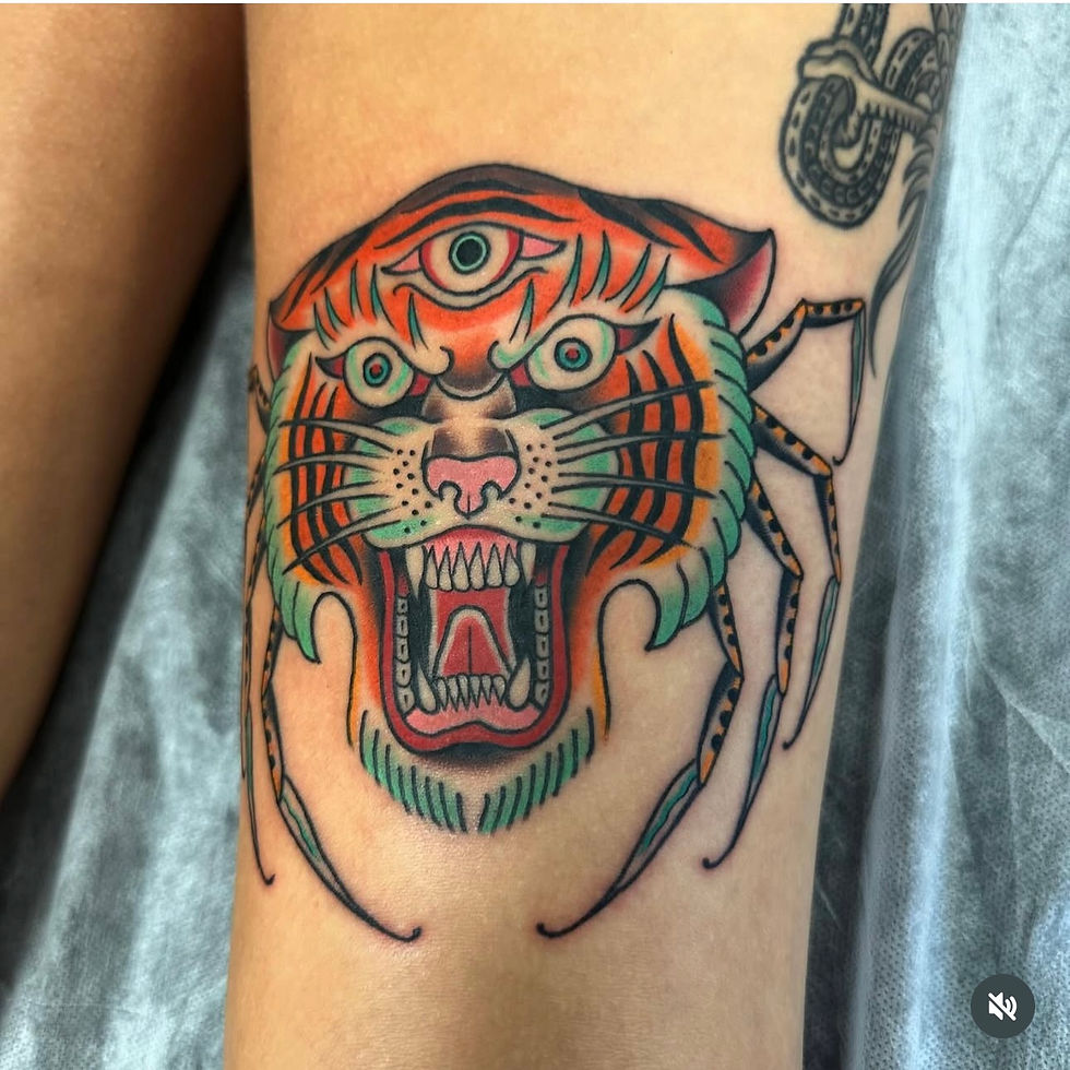 Color tiger head tattoo by Southern California tattoo artist Tommy Borboa