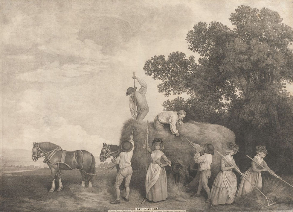 George Stubbs (1724-1806), Hay-Makers, 1791, Stipple engraving, second state, Yale Center for British Art, Paul Mellon Collection, B1985.36.1098. (https://collections.britishart.yale.edu/catalog/tms:21001).