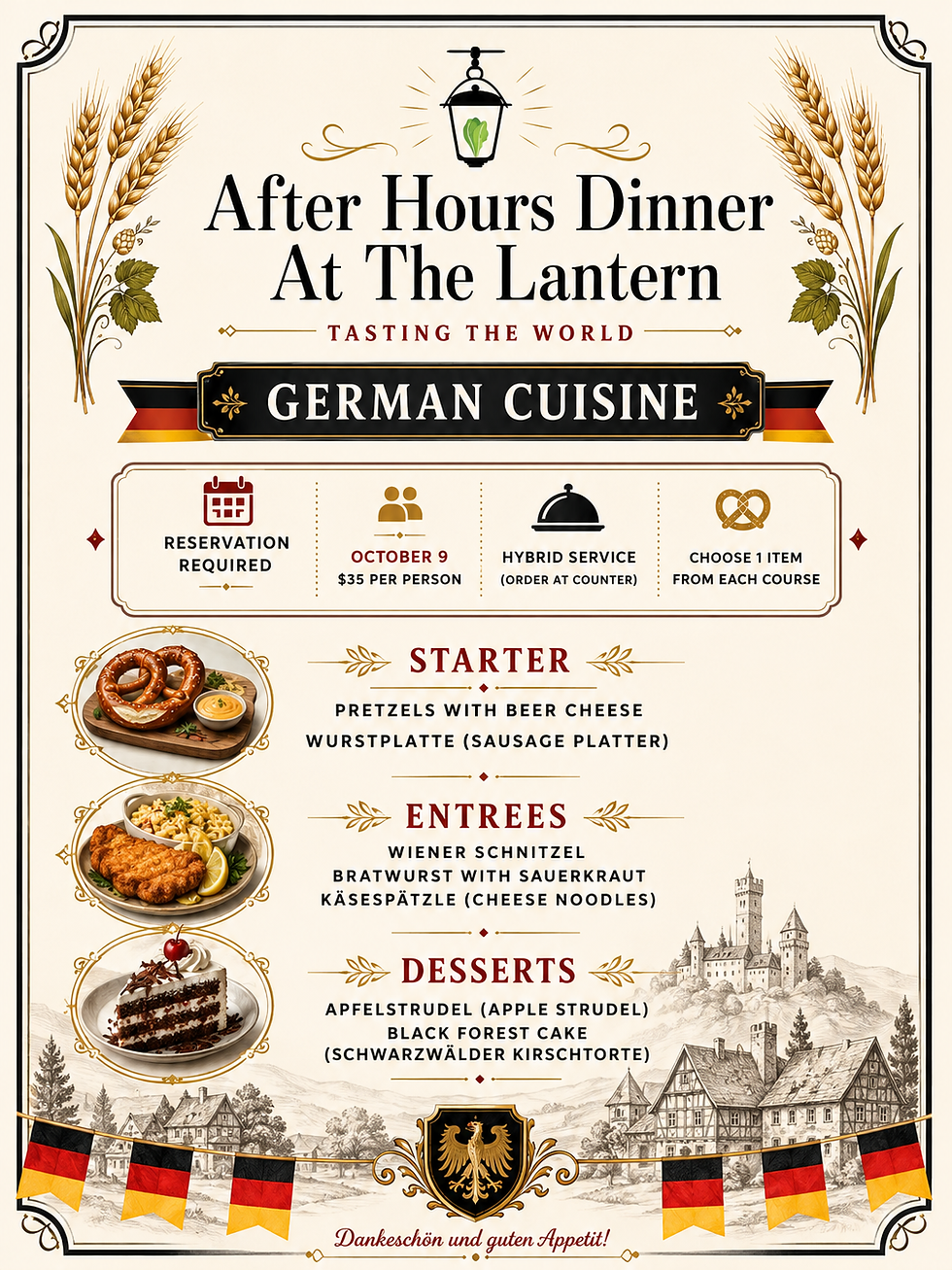 After Hours Dinner at The Lantern  (German Cuisine)