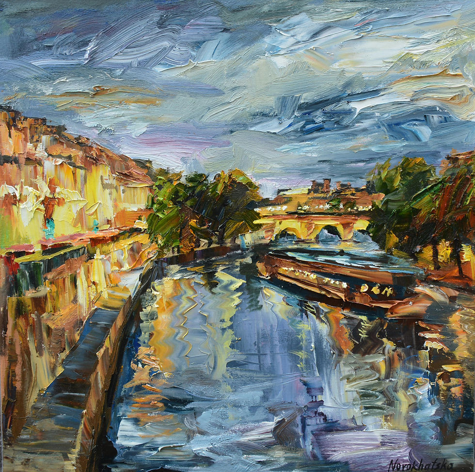 Vue sur la Seine le soir, 60x60 cm