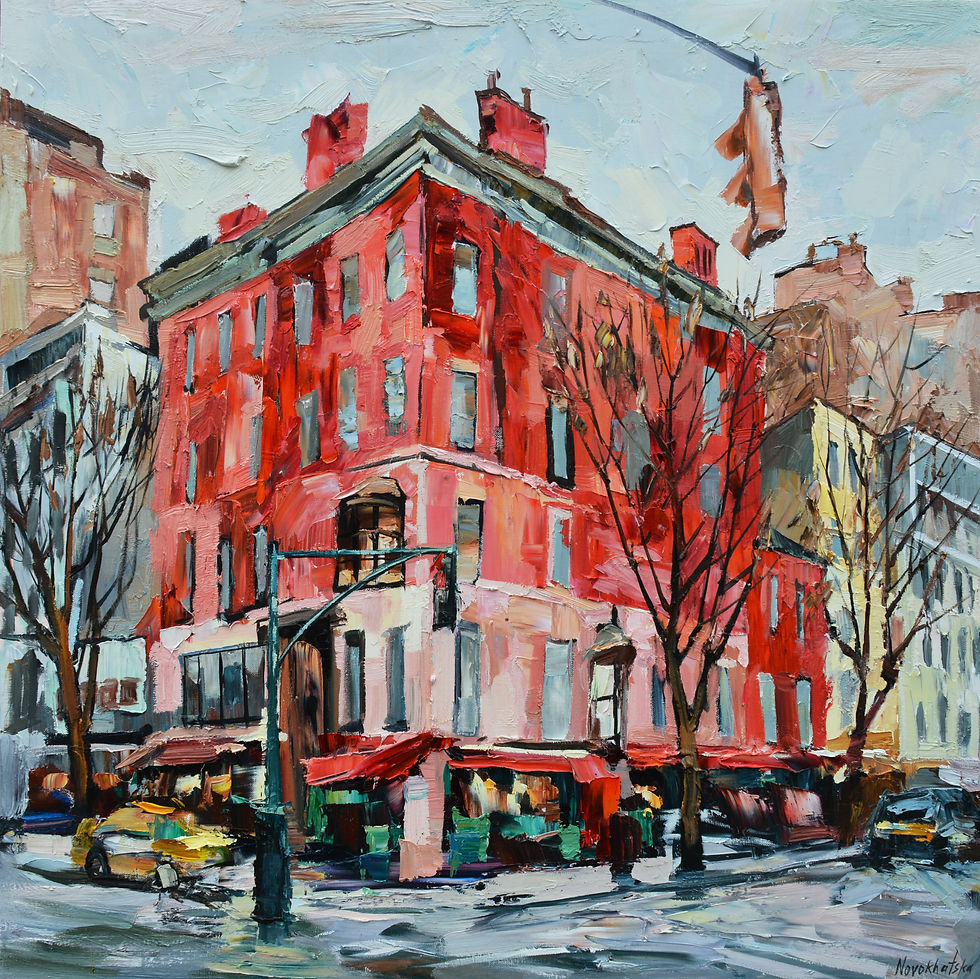 Immeuble rouge, 80x80 cm