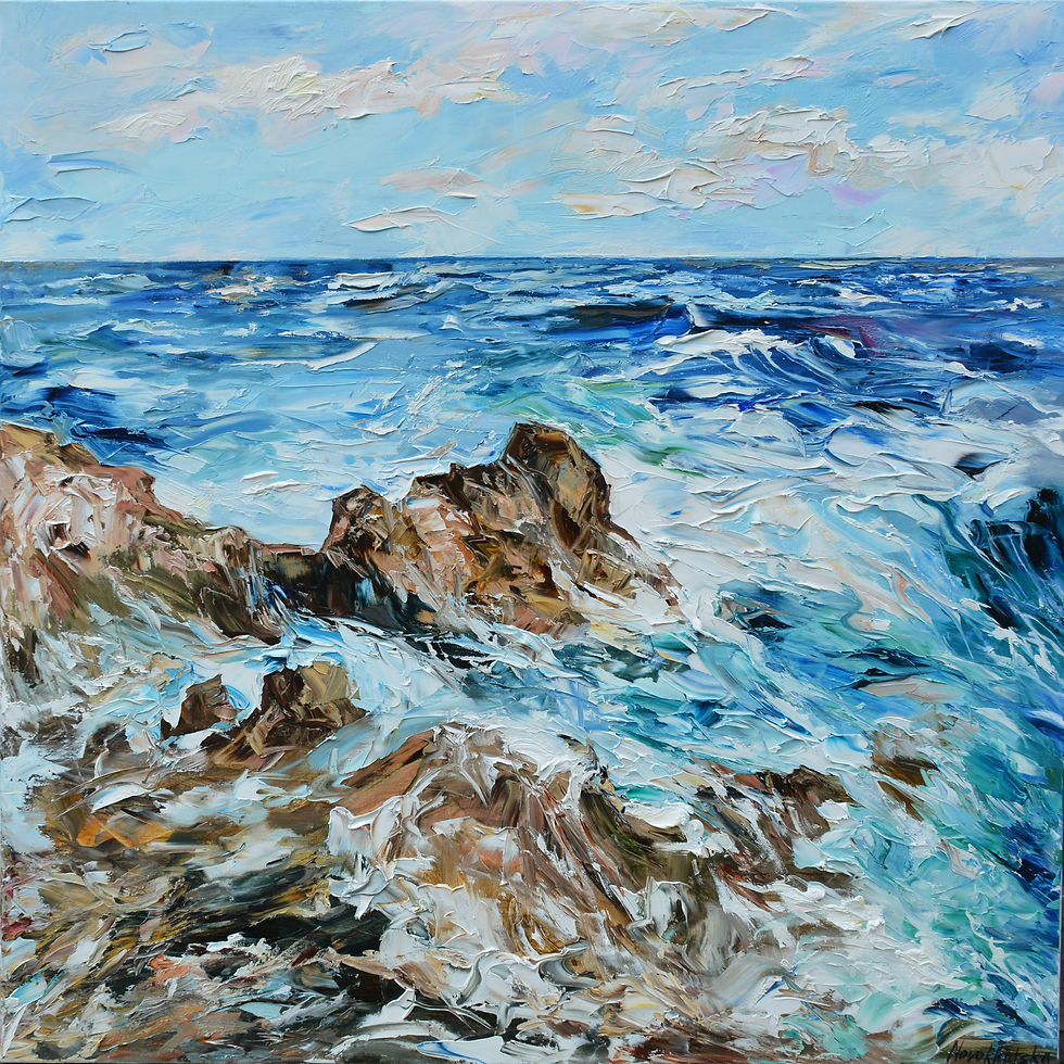 Vagues et rochers, 120x120 cm