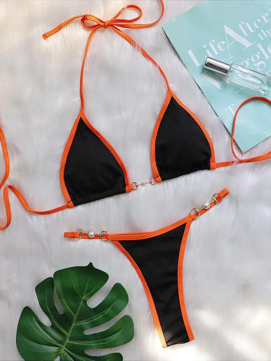 Thumbnail: Éloria™ PearlLuxe Bikini Set — Elegant Halter Micro Swimwear for Women