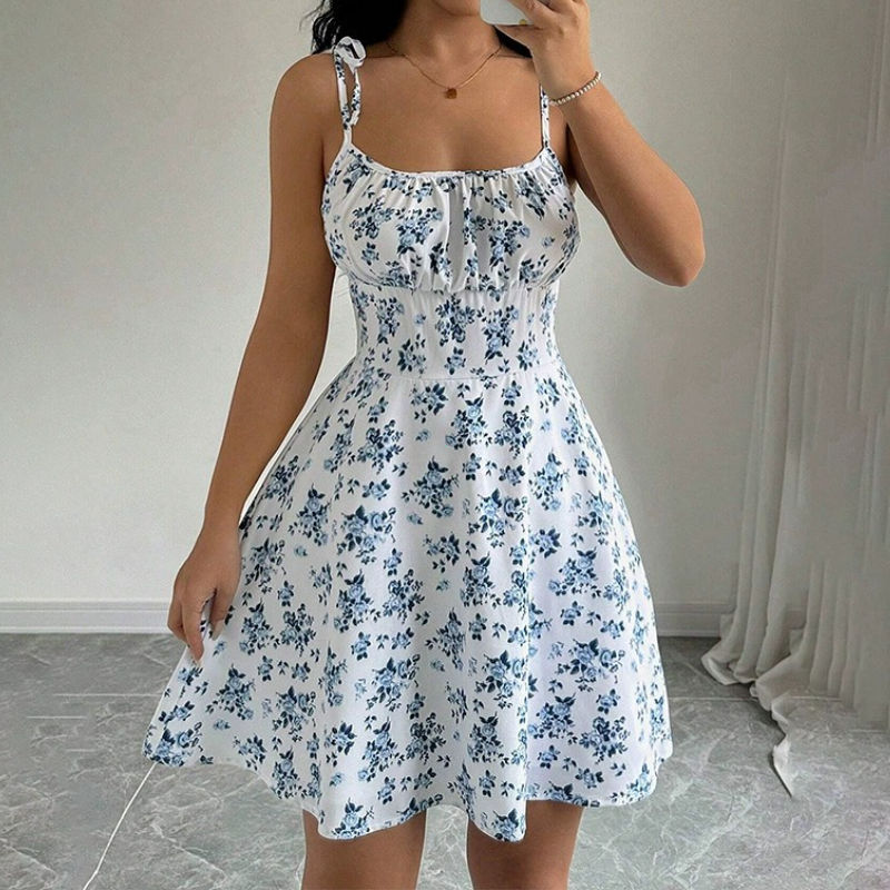 Thumbnail: Bloomelle™ Floral Summer Mini Dress — Elegant Spaghetti Strap Beach Dress for Wo