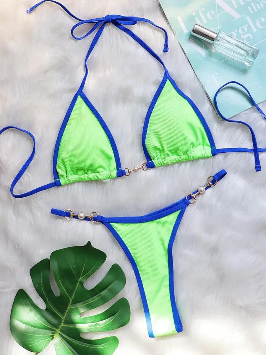Thumbnail: Éloria™ PearlLuxe Bikini Set — Elegant Halter Micro Swimwear for Women