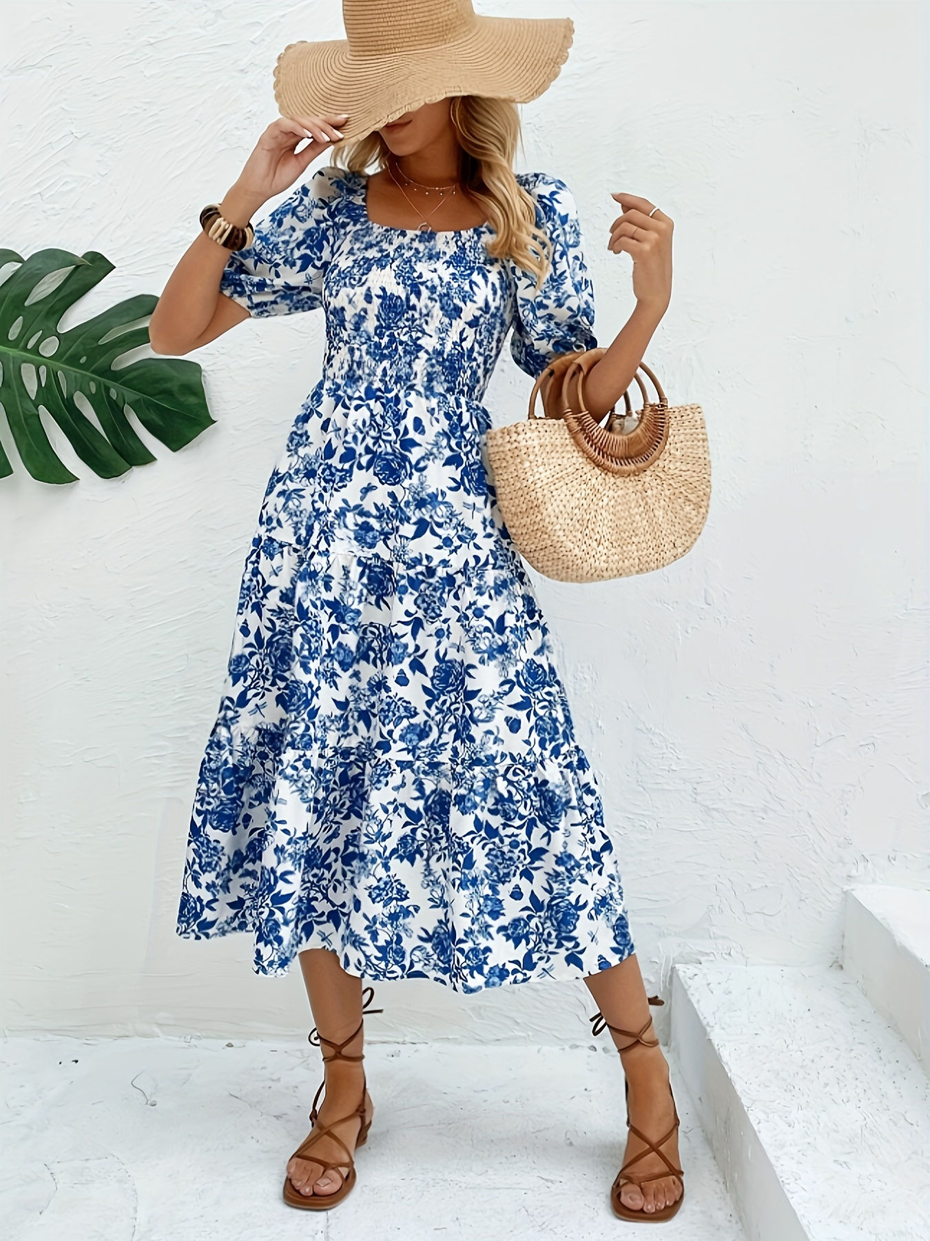 Éloria™ Elegant Floral Maxi Dress — Sophisticated Collared Long Sleeve Dress for