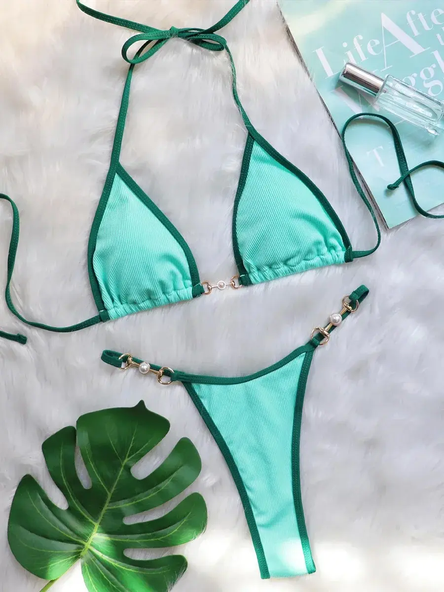 Thumbnail: Éloria™ PearlLuxe Bikini Set — Elegant Halter Micro Swimwear for Women