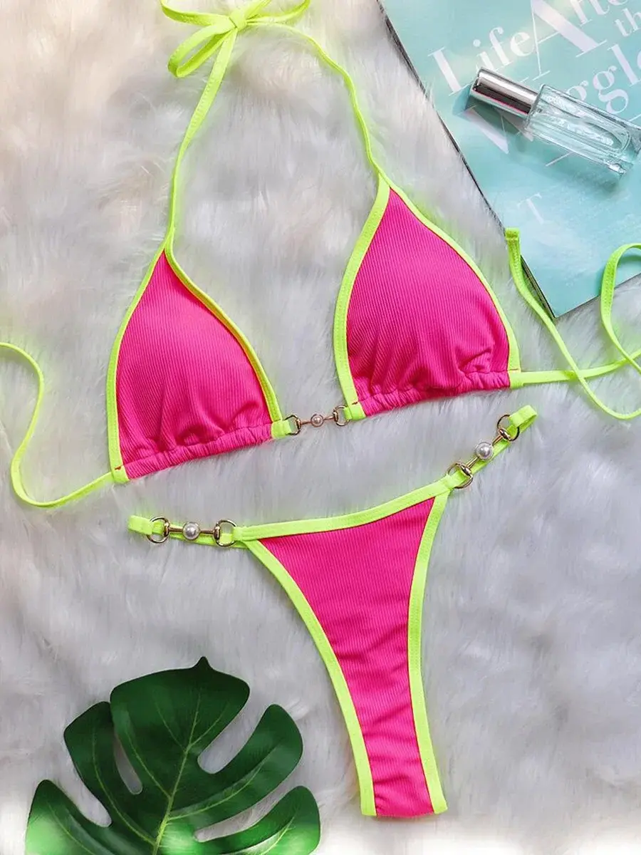 Thumbnail: Éloria™ PearlLuxe Bikini Set — Elegant Halter Micro Swimwear for Women