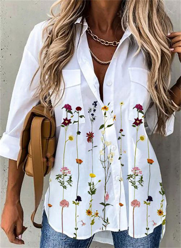 Thumbnail: YouGlad™ Elegant Printed Blouse — Loose Fit Long Sleeve Casual Shirt for Women