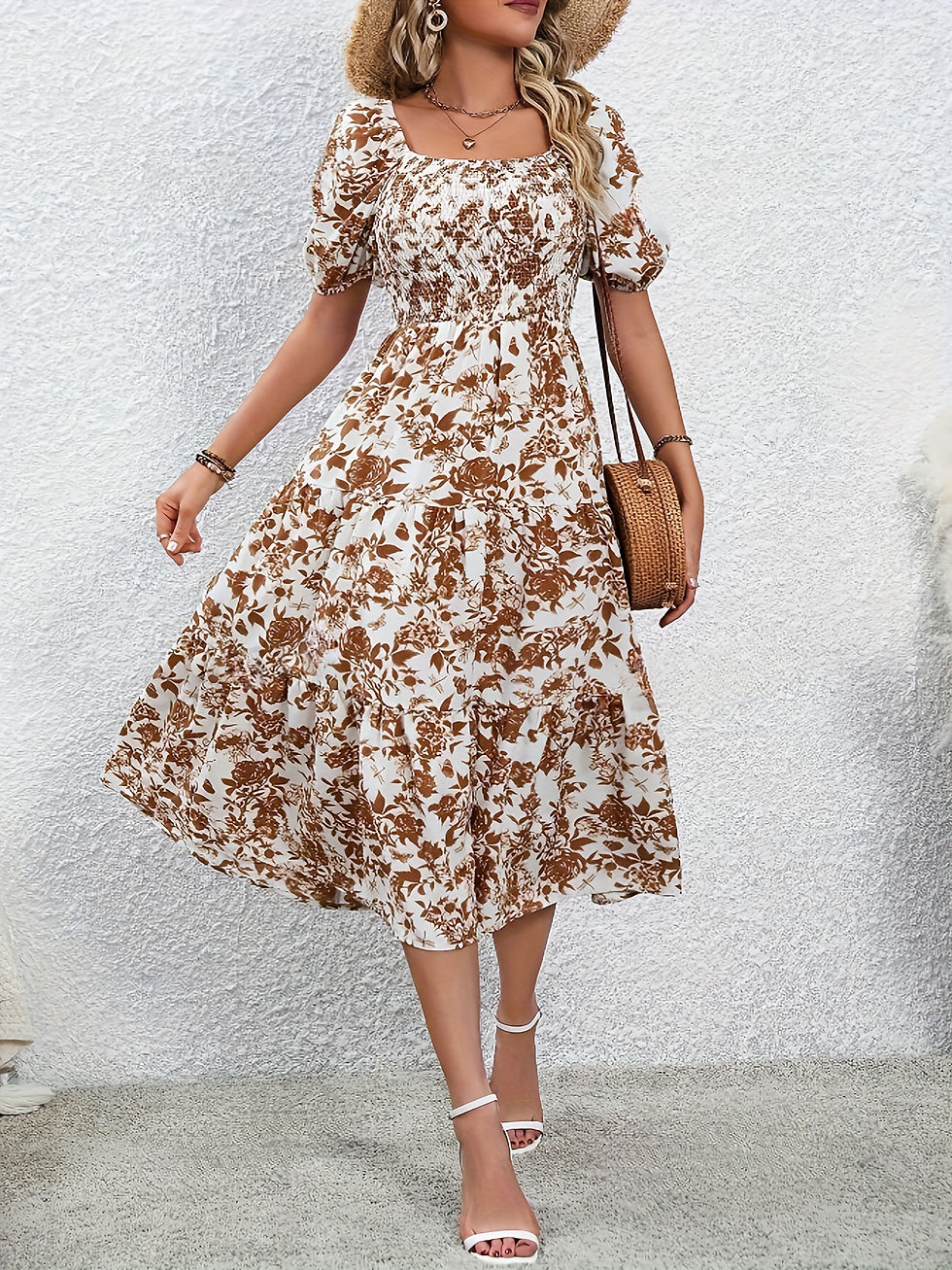 Thumbnail: Éloria™ Elegant Floral Maxi Dress — Sophisticated Collared Long Sleeve Dress for