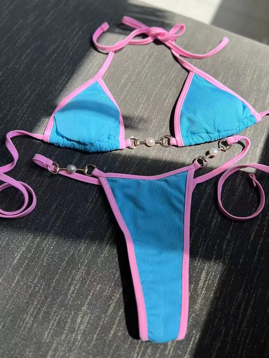 Thumbnail: Éloria™ PearlLuxe Bikini Set — Elegant Halter Micro Swimwear for Women