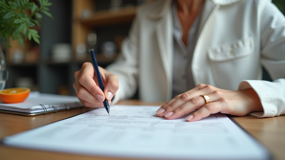 Close-up view of a nutrition consultant writing a personalised meal plan