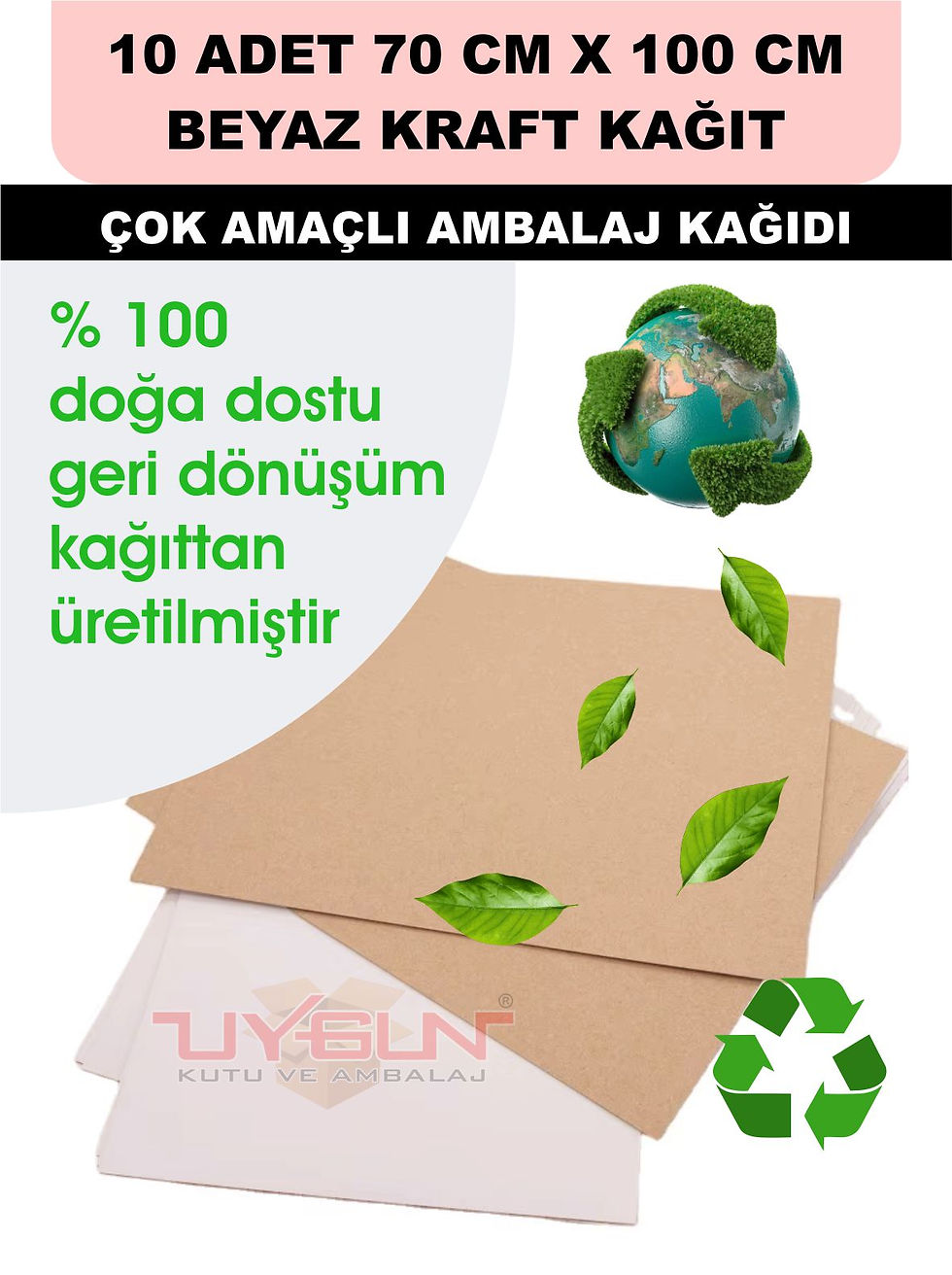 Küçük resim: 10 Adet 70cm x 100cm 120 Gr. Beyaz-Kraft, Çift Yönlü Ambalaj Paket Kağıdı