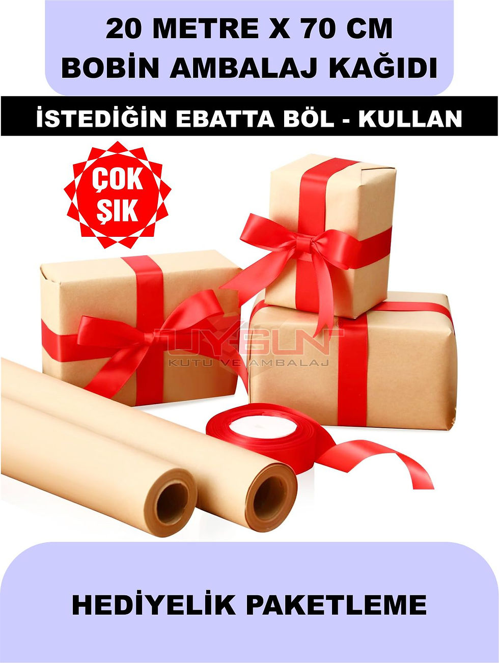 Küçük resim: 70 Cm x 20 Metre Rulo Bobin Kraft Rengi, Ev Eşyası, Çeyiz, Hediye Ambalaj Kağıdı