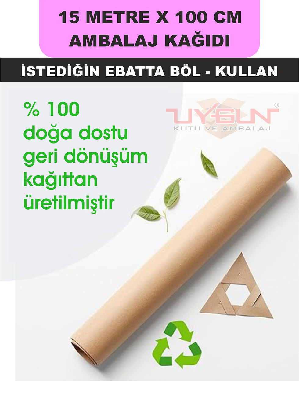 Küçük resim: 100Cm x 15 Metre Bobin Rulo Kraft Rengi, Ev Eşyası, Çeyiz, Hediye Ambalaj Kağıdı