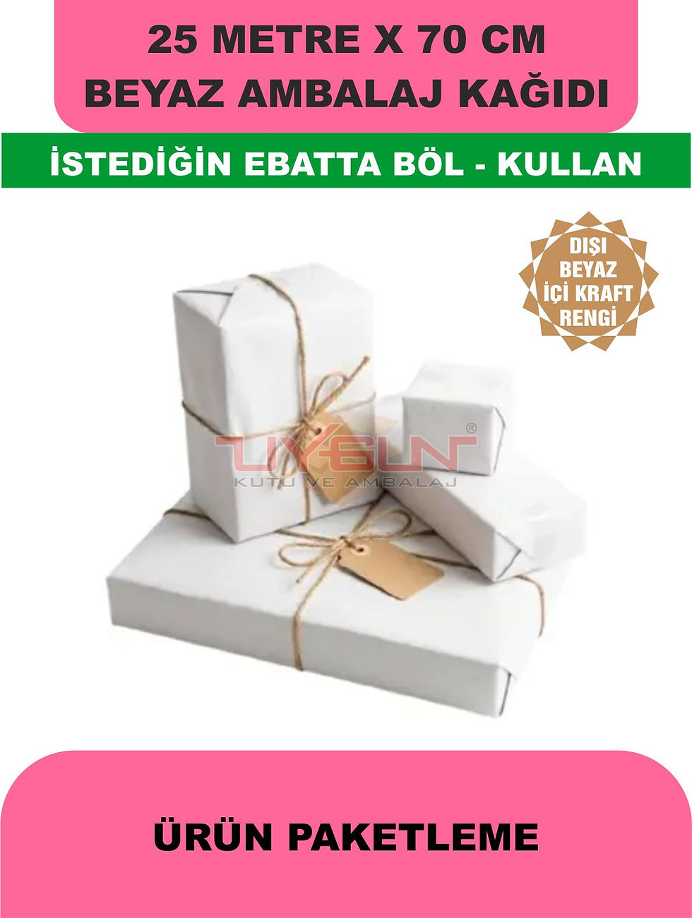 Küçük resim: 70Cm x 25 Metre Bobin Rulo Beyaz Renk, Ev Eşyası, Çeyiz, Hediye Ambalaj Kağıdı