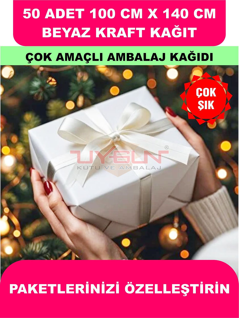 Küçük resim: 50 Adet 100cm x 140cm 120 Gr. Beyaz-Kraft, Çift Yönlü Çeyiz Paket Kağıdı