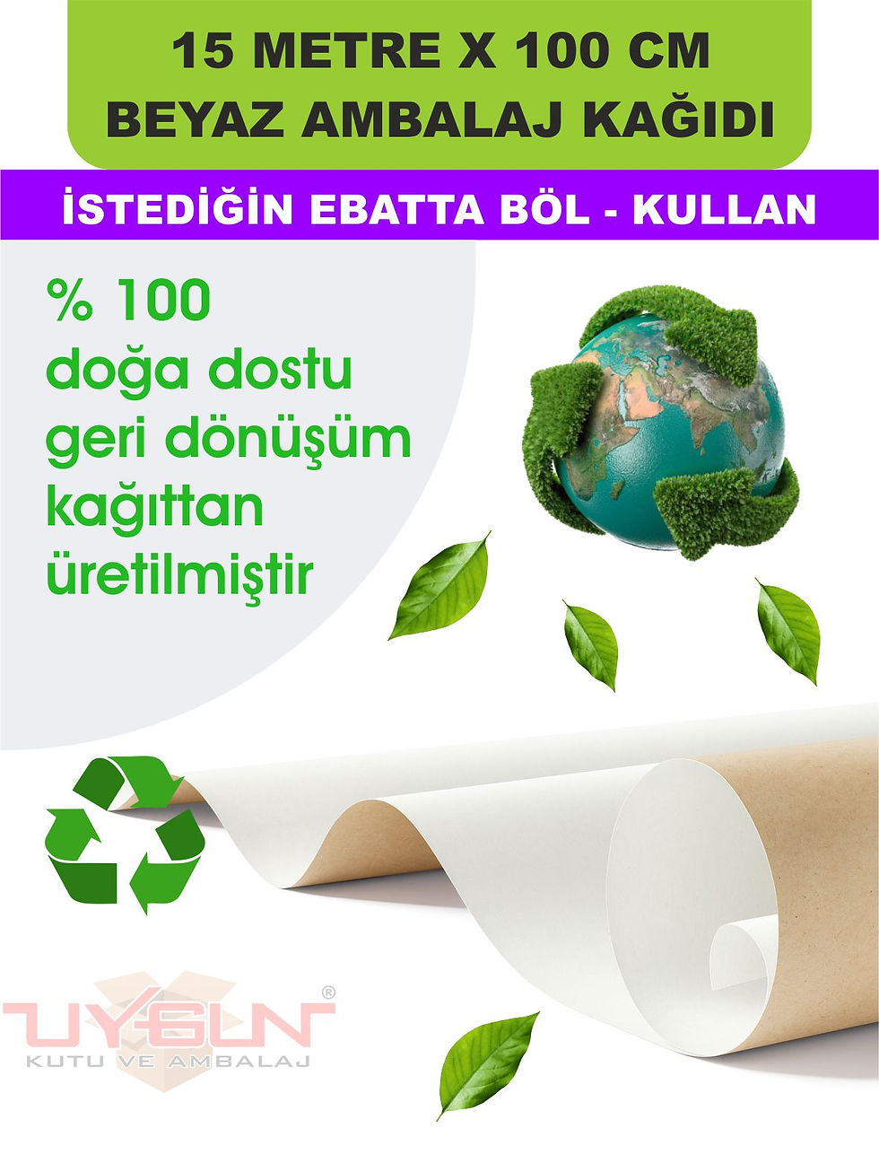 Küçük resim: 100Cm x 15 Metre Bobin Rulo Beyaz Renk, Ev Eşyası, Çeyiz, Hediye Ambalaj Kağıdı