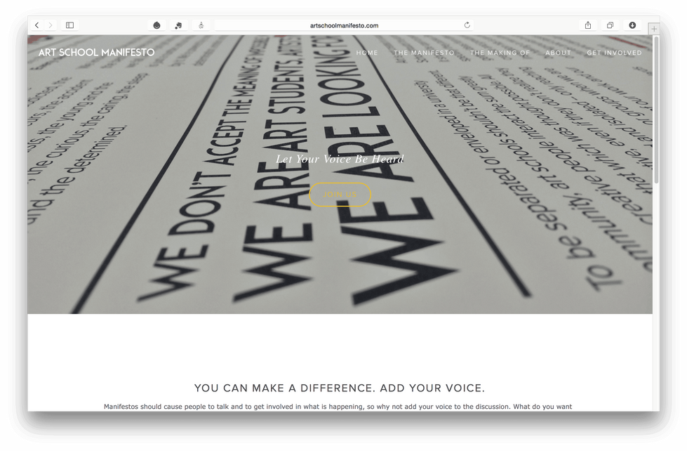 Art School Manifesto - Join the Team Webpage