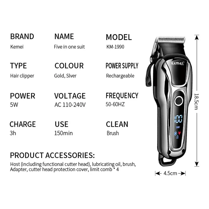 Thumbnail: Kemei Barber Hair Clipper Professional Hair Trimmer for Men