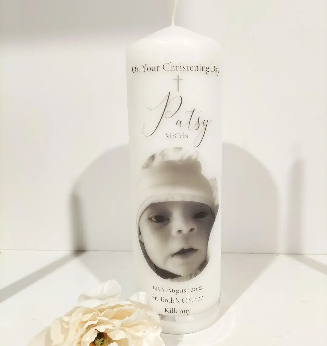 Black & White Photo Christening Candle ©️