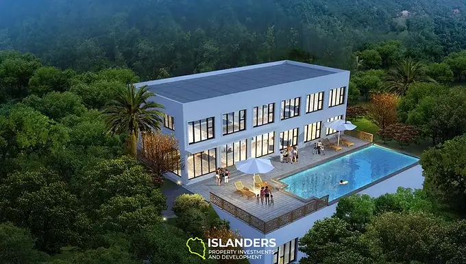 Luxury sea view villa in Koh Tao Sairee Thailand with modern tropical design, private infinity pool, ocean panorama, spacious outdoor terrace, and premium island real estate property for sale.