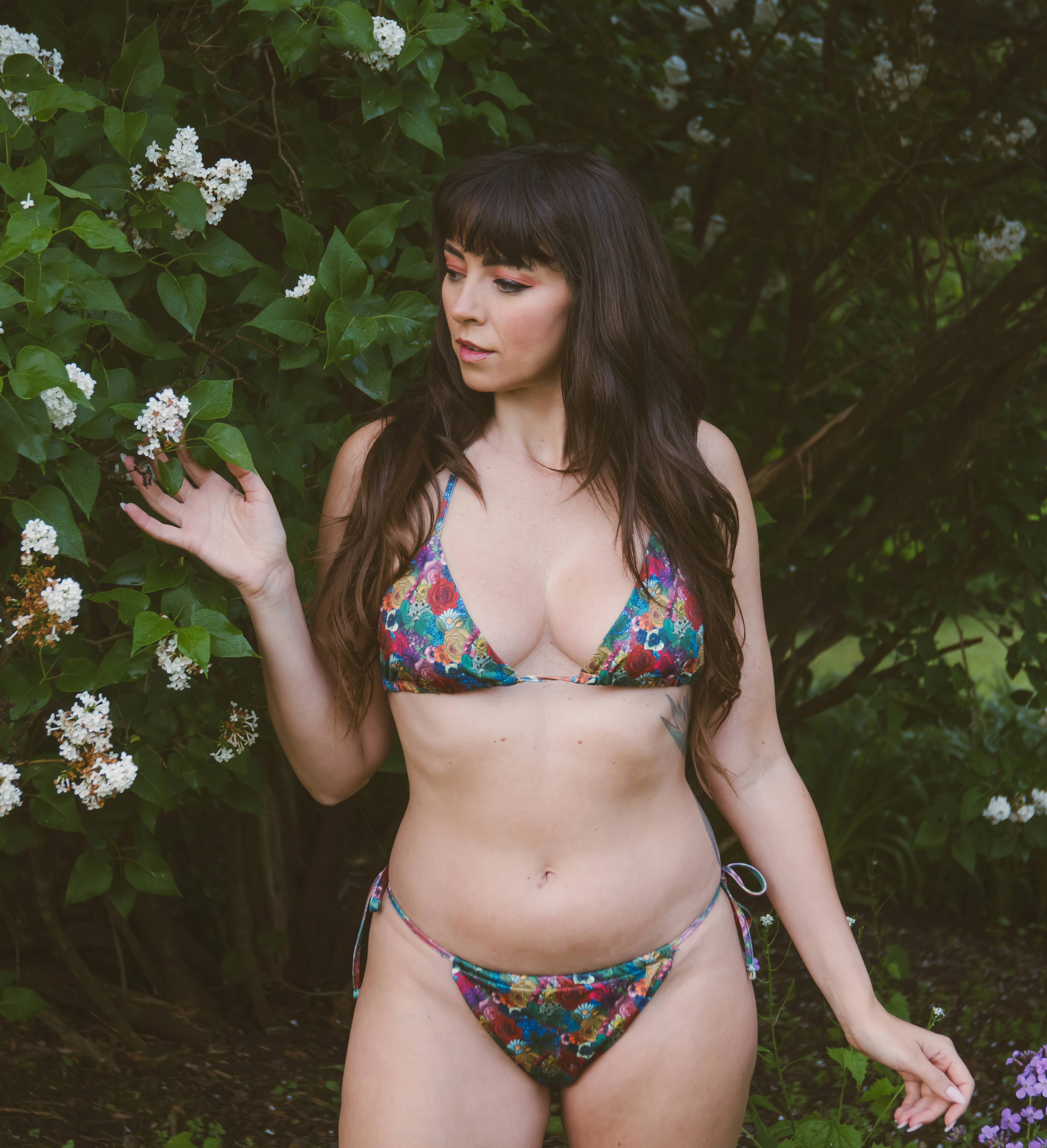 Briony wearing The Triangle Top and The Ruched Drawstring Bottom from "Briony's Garden," courtesy of Londre.