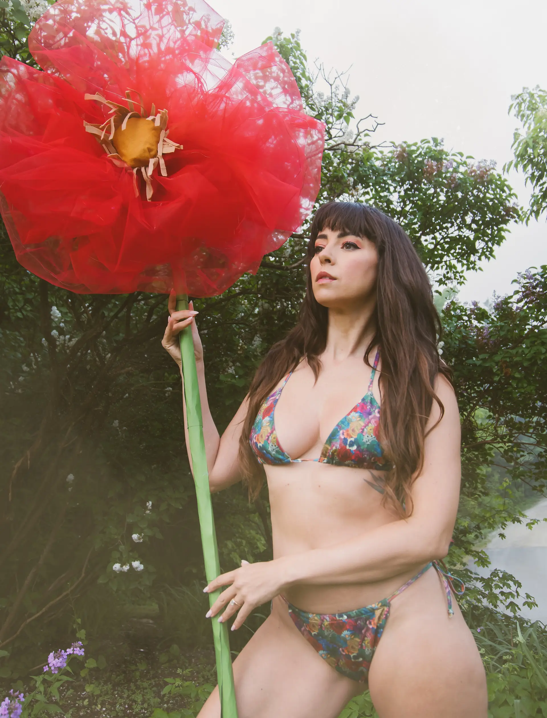 Briony wearing The Triangle Top and The Ruched Drawstring Bottom from "Briony's Garden," courtesy of Londre.