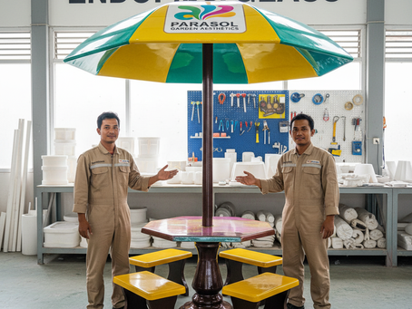 Payung Parasol Fiberglass Anti Panas untuk Café dan Restoran Outdoor