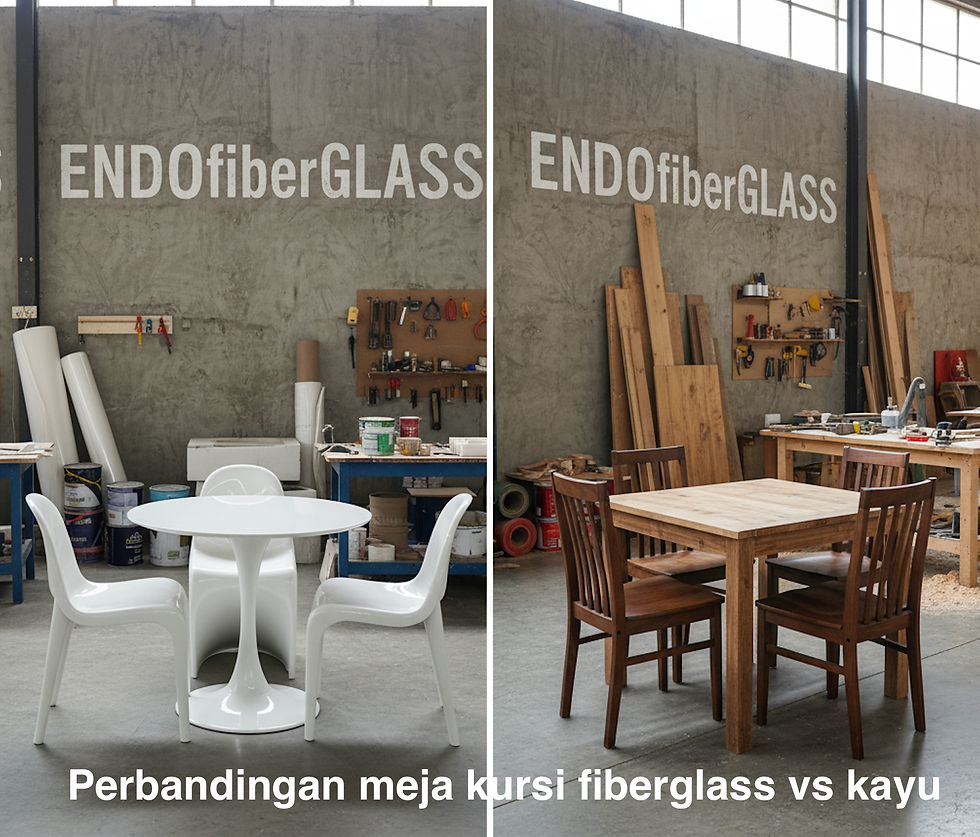 meja fiberglass dan meja kayu untuk café