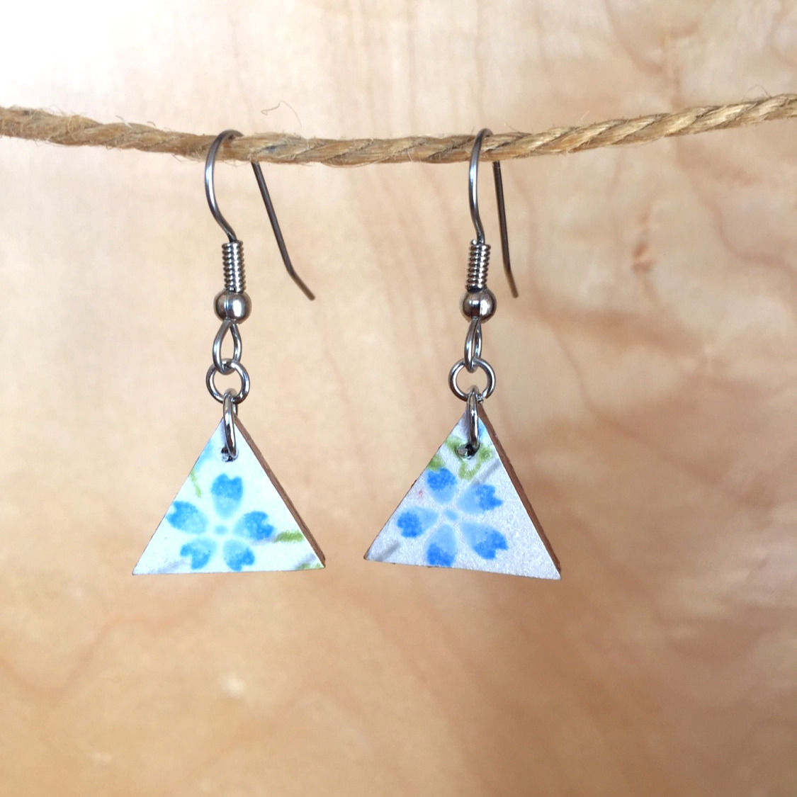 Small Blue Sakura Triangle Earrings by Chibi Jay Designs