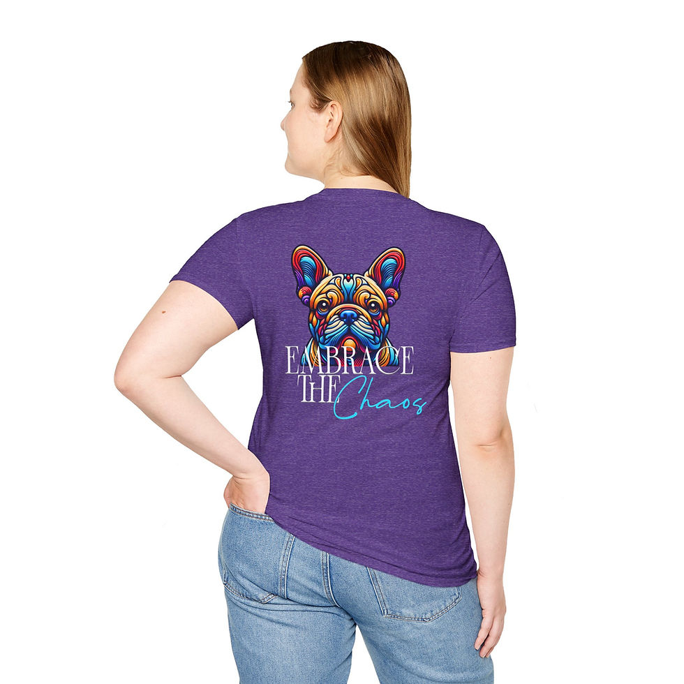 Thumbnail: Colorful Dog Print Unisex T-Shirt | Embrace the Chaos Frenchie