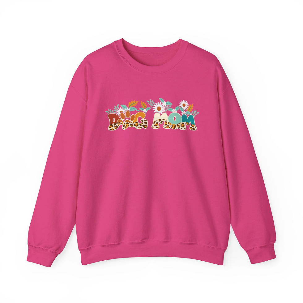 Thumbnail: Groovy Cheetah & Floral Print Dog Mom Crewneck Sweatshirt – Cozy Unisex Style
