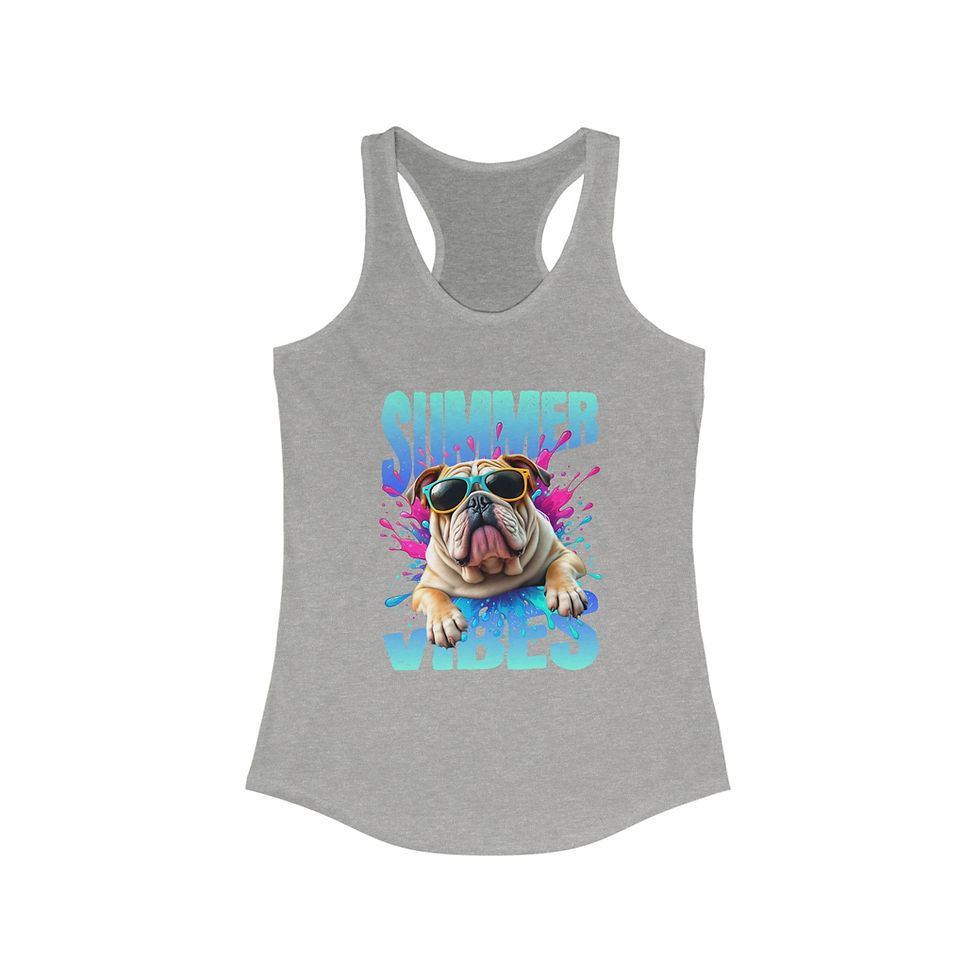 Thumbnail: Summer Vibes Bulldog Racerback Tank - Perfect for Hot Days, Beach Days, Parties