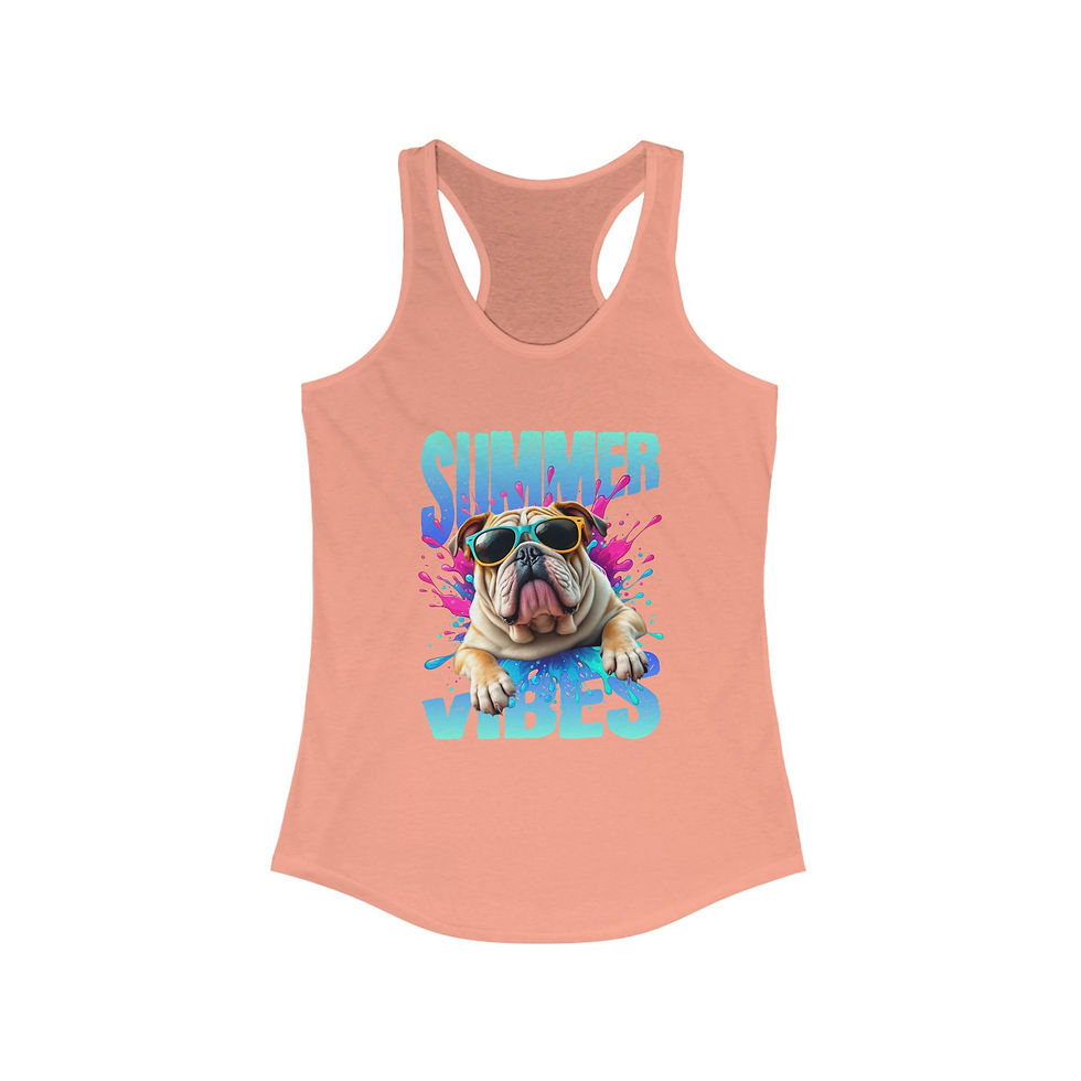 Thumbnail: Summer Vibes Bulldog Racerback Tank - Perfect for Hot Days, Beach Days, Parties