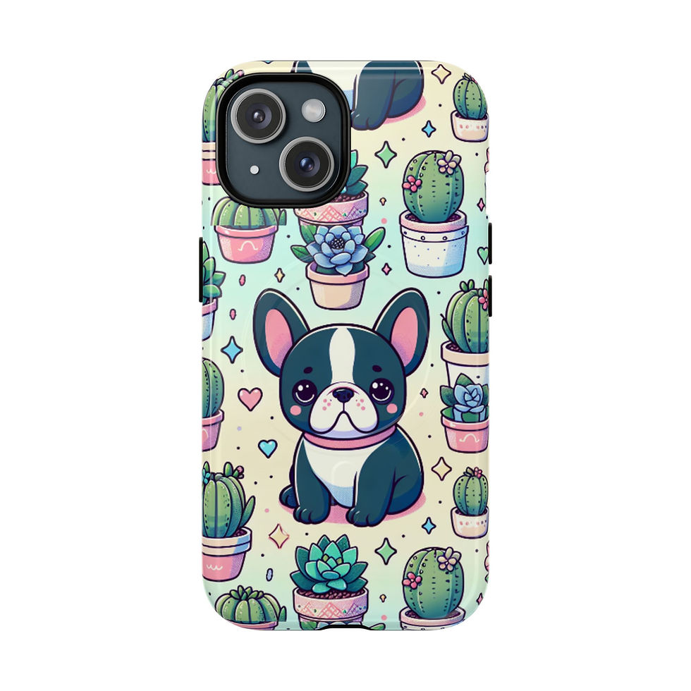 Cute Frenchie & Cacti Magnetic Phone Case, Phone Protection, Quirky Mobile Cover