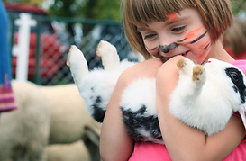 Girl holds rabbit