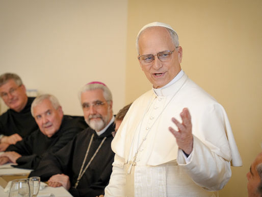Father Alejandro celebrates his 70th birthday with the brothers of St. Monica College and Pope Leo XIV