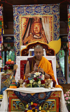 Kathok Rigdzin Chenpo Rinpoche leading the ritual prayers at the 2024 100,000 Ganachakra Offerings Ceremony.