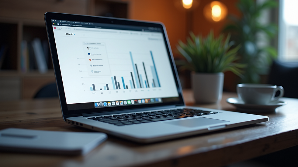 Layar laptop menampilkan analisa media sosial.