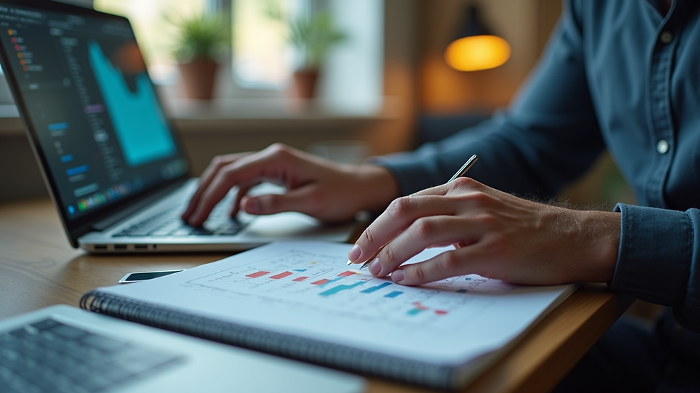 Close-up view of a designer working on an inclusive data visualization on a laptop
