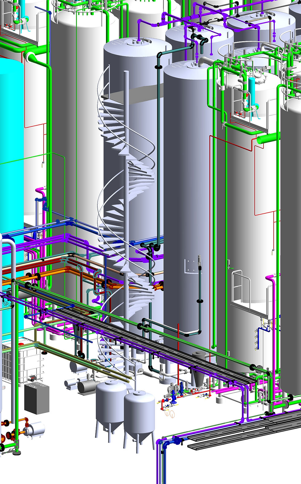 3D BIM model of pipework in a tank farm