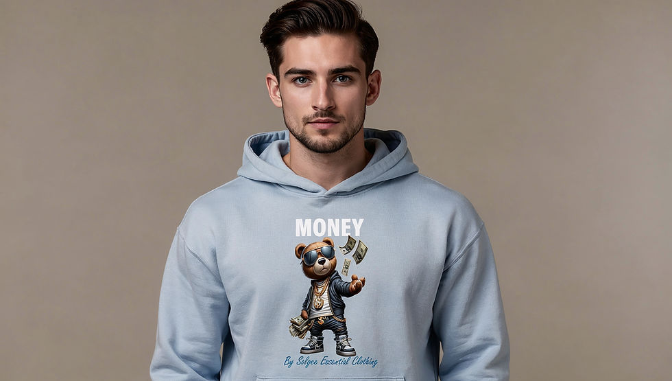 Money Teddy - Model wearing Light blue Hoodie.jpg
