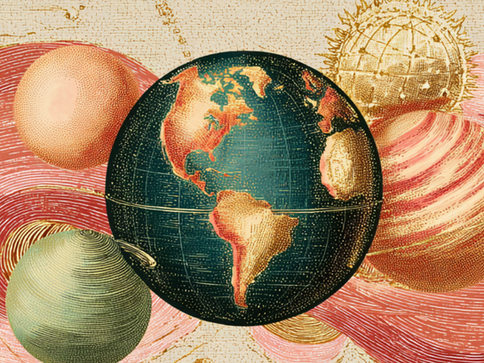 Pasaporte y mapa de astrocartografía con líneas planetarias marcadas para un viaje corto
