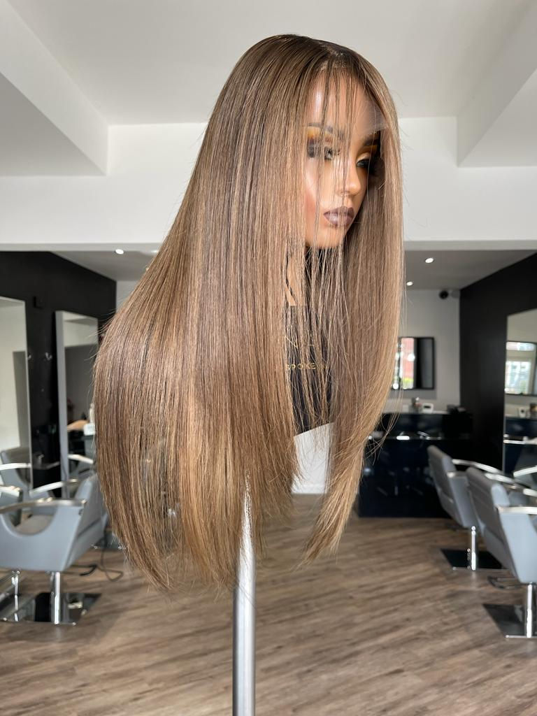 side view deep blonde wig