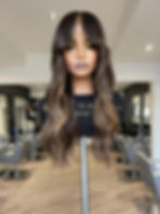 front view curly brunette wig