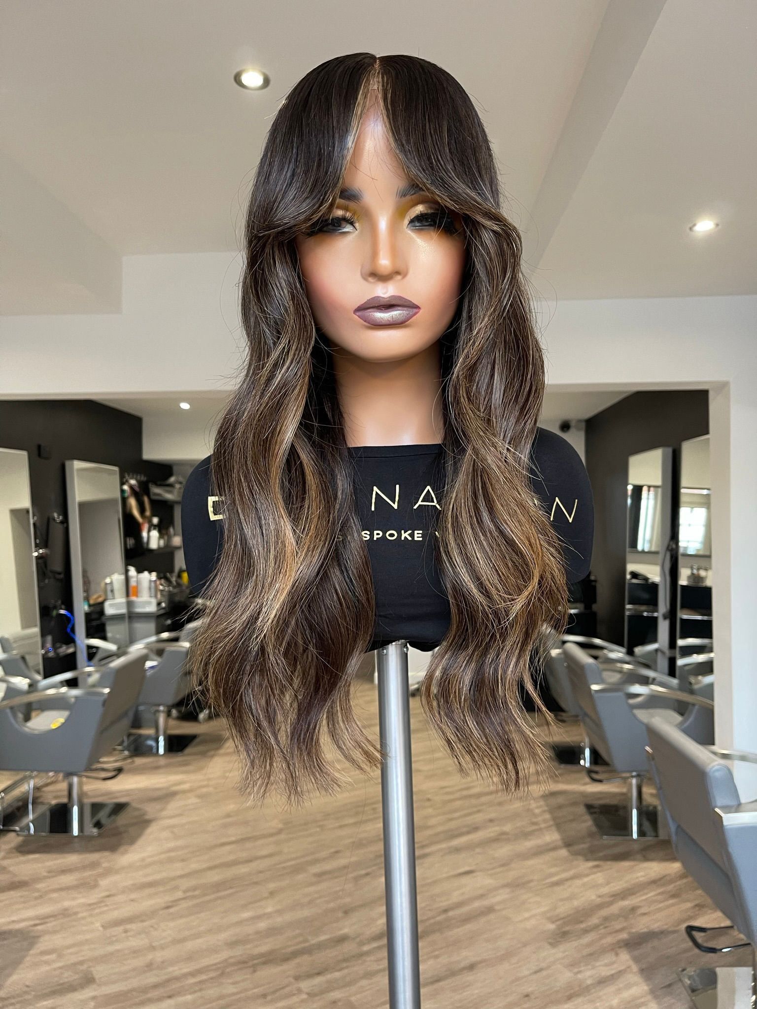 front view curly brunette wig