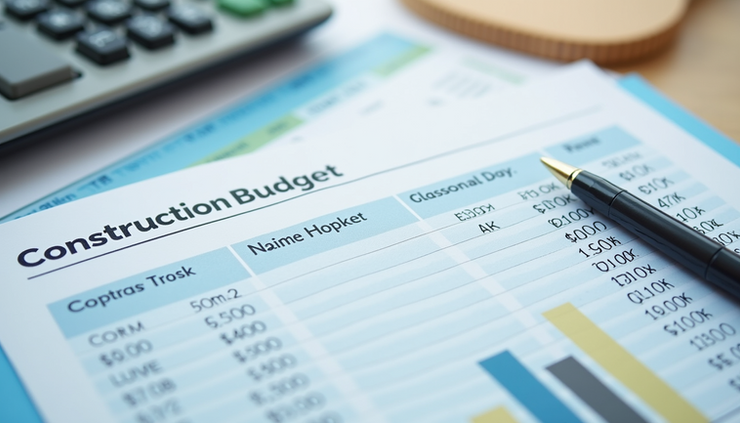 Close-up view of construction budget spreadsheet with cost breakdown and notes